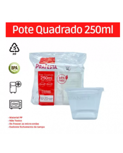POTE C/ TAMPA QUADRADO 250ML C/20 UNIDADES