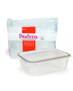 POTE PLASTICO C/ TAMPA RETANGULAR 1000ML C/ 24 UNIDADES PRAFESTA