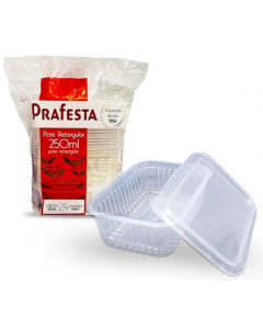 POTE PLASTICO C/ TAMPA RETANGULAR 250ML C/ 24 UNIDADES PRAFESTA