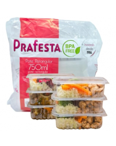 POTE PLASTICO COM TAMPA RETANGULAR 750ML C/24 UNIDADES PRAFESTA