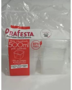 POTE C/ TAMPA QUADRADO 500ML C/20 UNIDADES