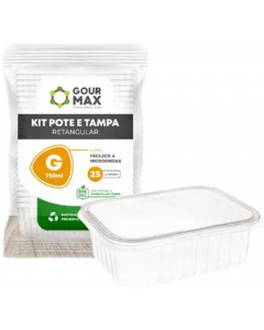 POTE RETANGULAR 750ML C/ TAMPA GOURMAX KIT C/ 24 UNID