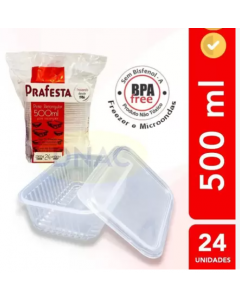 POTE COM TAMPA RETANGULAR 500ML C/24 UNIDADES